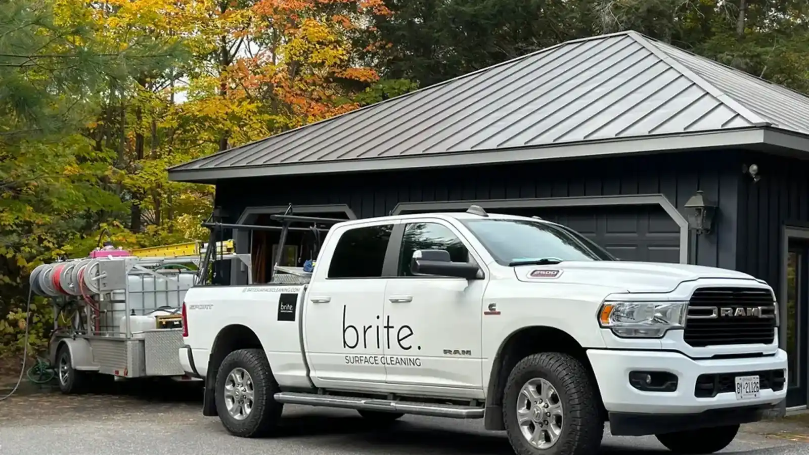 Brite Surface Cleaning branded truck and trailer in Muskoka and the Greater Toronto-Hamilton Area