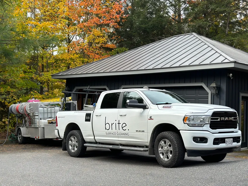 Brite Surface Cleaning branded truck and trailer in Muskoka