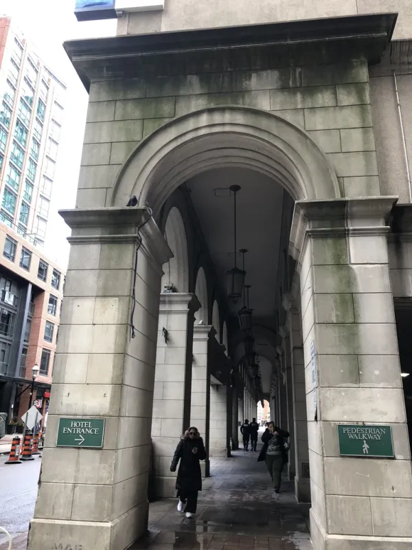 Weathered stone walkway before exterior cleaning in Parry Sound