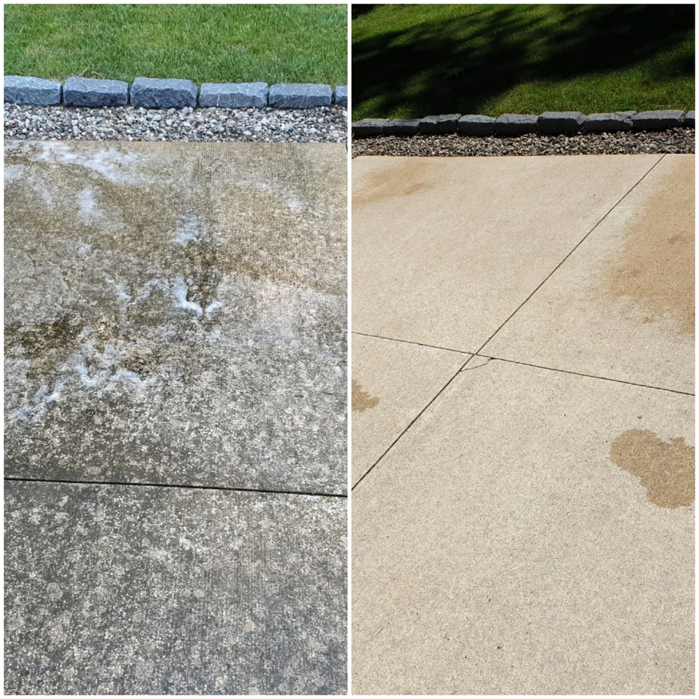 Concrete in Bracebridge before and after being pressure washed