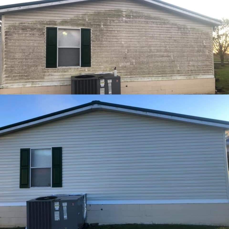 House before and after pressure washing and soft washing