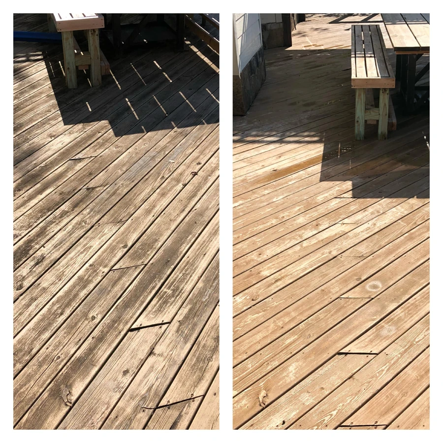 Deck before and after cleaning in Muskoka