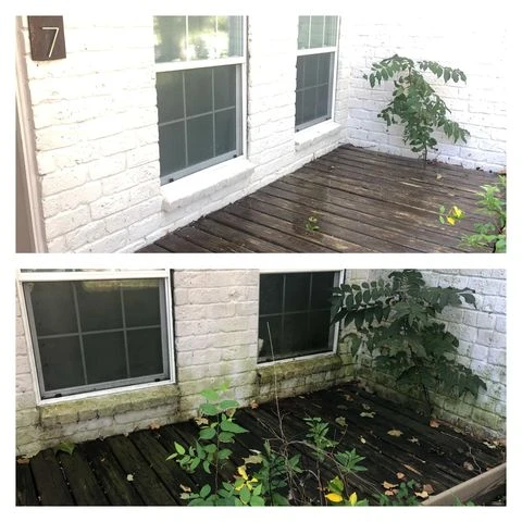Before and after comparison of house washing on a Muskoka home, removing dirt, mildew, and stains from siding.